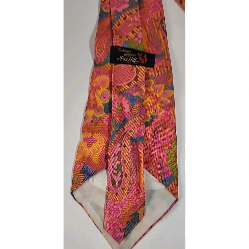 Vtg Fox Hill Psychedelic 60s 70s Flower Power Paisley Mod Disco Pink Wide Tie